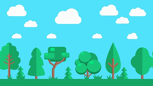 自然森林景观动画，平面设计风格视频下载