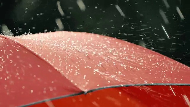 大雨落在红伞上视频素材