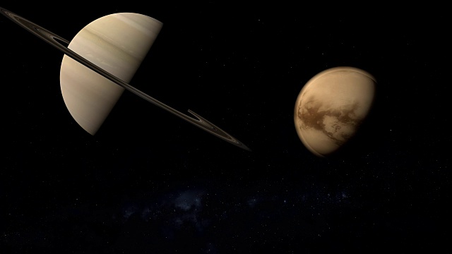 卫星土卫六围绕土星旋转和运行视频素材