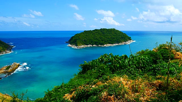 Promthep海角海景视角背景。2018年7月25日，泰国普吉岛视频素材