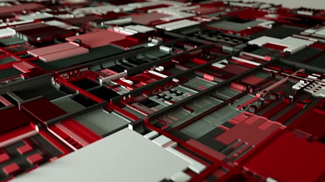 未来3D芯片和电路板，红色主题视频素材