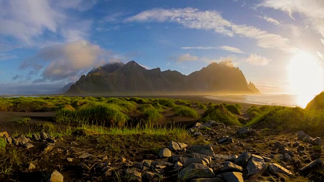 4k时间流逝美丽的日出场景电影在冰岛，夏季视频素材