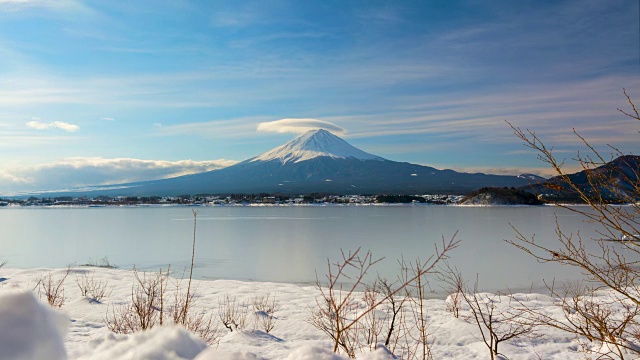 4k时间流逝在白天的场景，富士山在冬季，日本视频素材