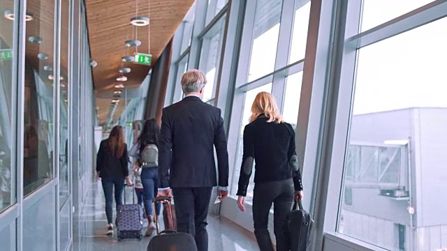 后视图的乘客与行李在机场视频素材