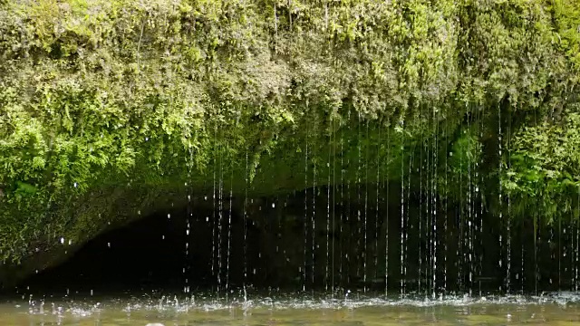 慢镜头的泉水滴进河里视频素材