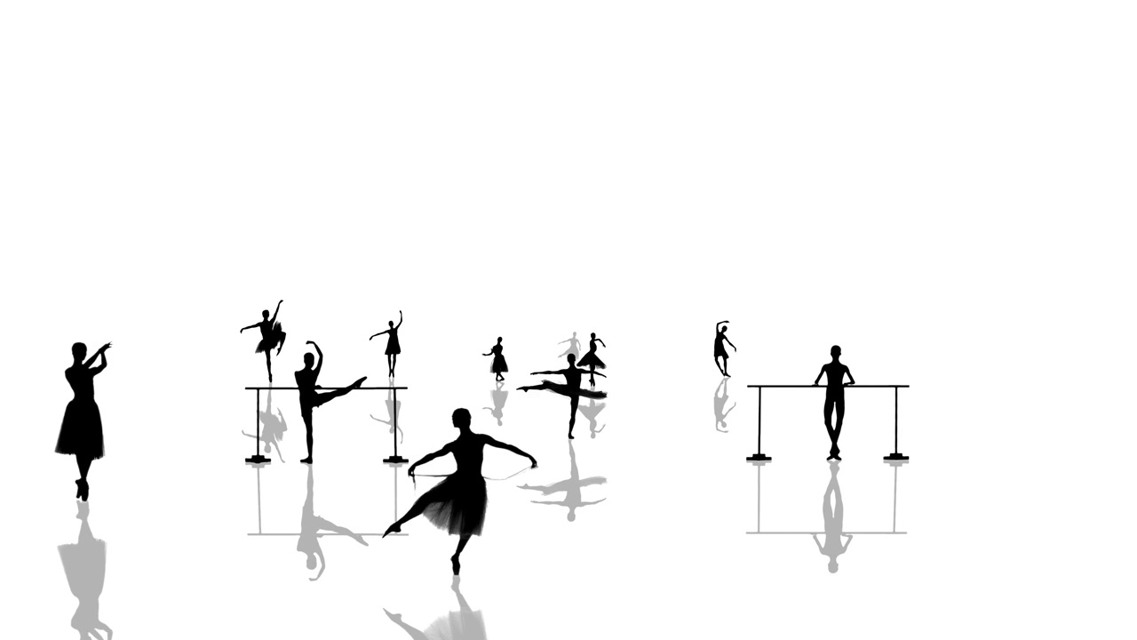 动画的许多剪影舞者芭蕾舞者在一个白色背景系列视频下载