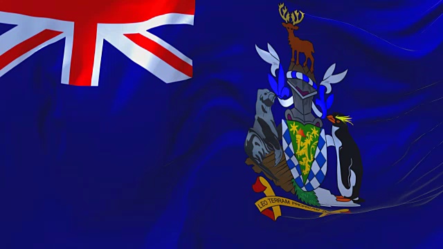 南乔治亚和南桑威奇群岛旗帜随风飘扬的慢动作动画。4K逼真的织物纹理旗帜平稳吹在一个刮风的日子连续无缝循环背景。视频下载