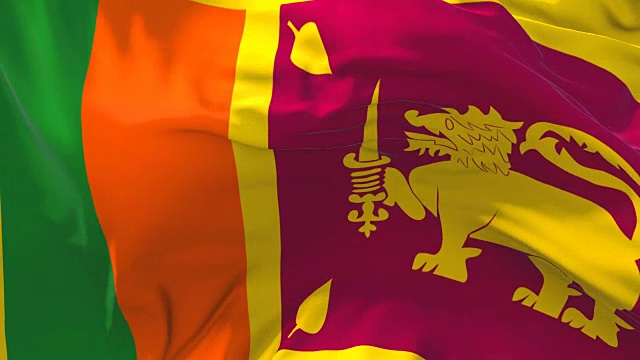 斯里兰卡迎风挥手的慢动作动画。4K逼真的织物纹理旗帜平稳吹在一个刮风的日子连续无缝循环背景。视频素材