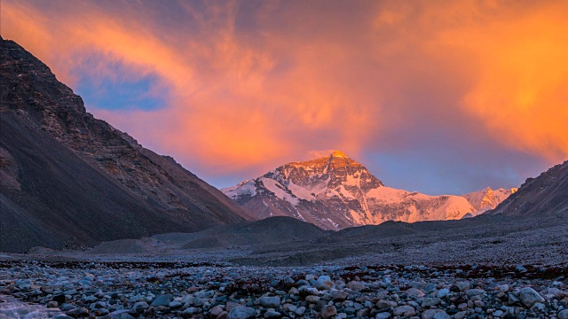 中国西藏珠穆朗玛峰大本营珠穆朗玛峰移动云场景4K时间流逝视频素材
