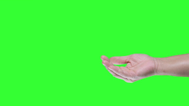 手掌向上伸出在绿色屏幕的背景上。视频下载