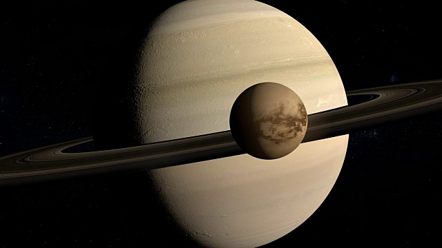 土卫六，土星的卫星，围绕土星行星旋转和运行视频素材