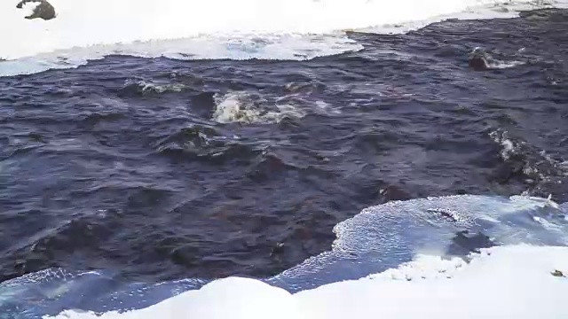 河水在冰雪中流动视频素材