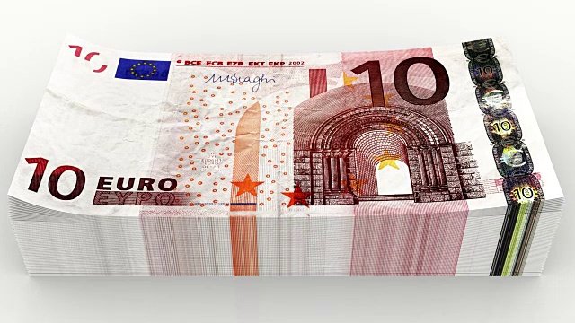 3D插图-视频。增加10张欧元钞票视频下载