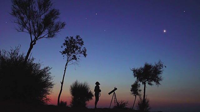观察夜空的人视频素材