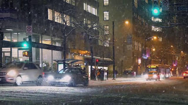 暴风雪之夜的城市道路视频素材