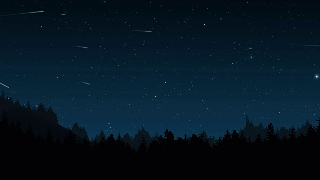 流星或流星，照亮了森林上空的夜空。视频素材