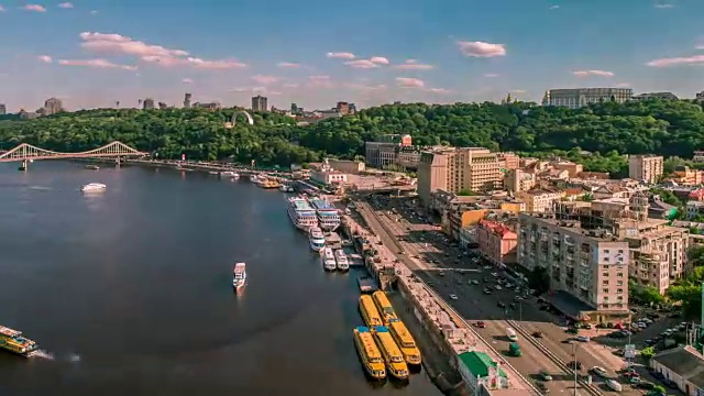 城市河港全景鸟瞰图视频下载