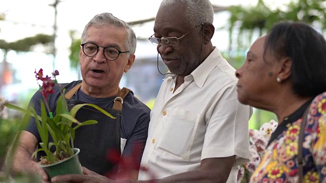 成熟的非洲夫妇顾客在花卉市场购买视频下载