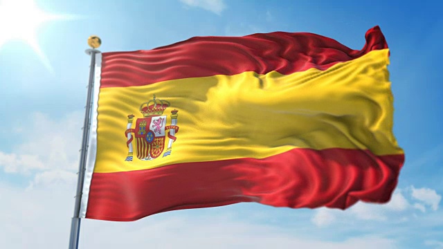 西班牙国旗无缝循环3D渲染视频。美丽的纺织布织物环摆动视频下载