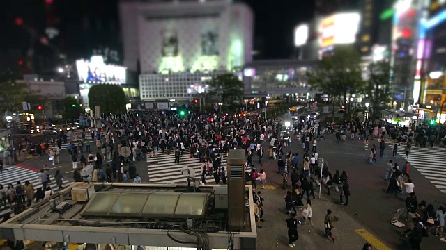 夜深人静的涩谷十字路口，日本东京视频素材