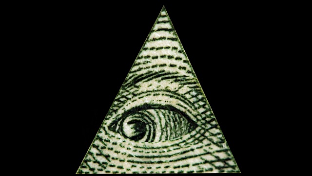 美国美元。一元美钞的形象元素，金字塔。上帝之眼的运动。概念动画背景上的黑白为成功的商业设计。宏。视频素材