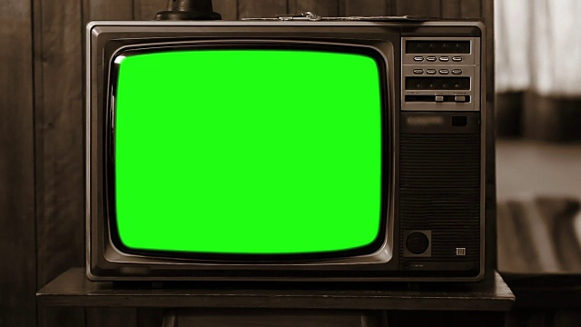 20世纪80年代的电视绿屏。深褐色的基调。视频下载