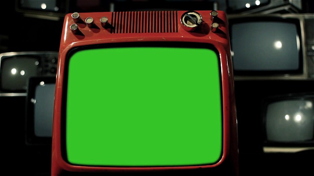 复古红电视绿屏幕许多80年代的电视。视频素材