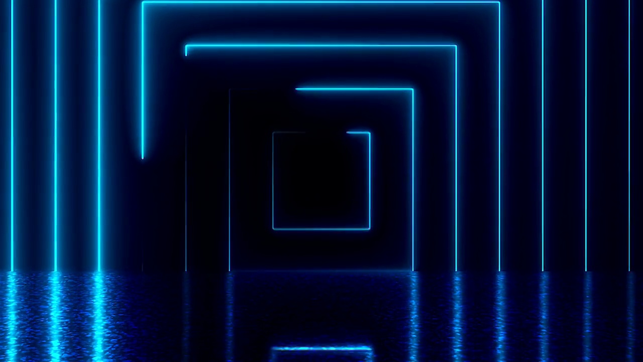 抽象方形霓虹隧道反射，计算机生成背景视频下载