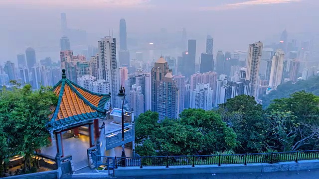 4K，时间流逝维多利亚港的香港城市景观视频下载