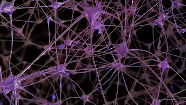 通过大脑中的神经元细胞和突触网络，电脉冲和放电通过这些网络视频素材