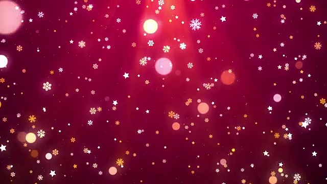 红色的圣诞雪花，星星和灯光的背景环视频素材
