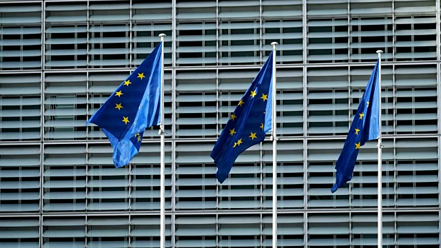 欧盟委员会前的欧盟旗帜视频素材