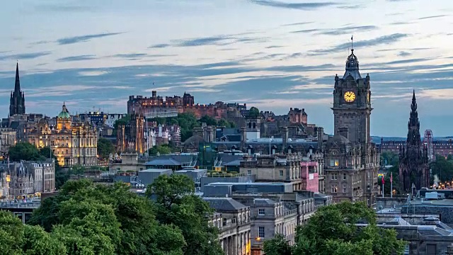 延时:爱丁堡城市景观在黄昏英国视频素材