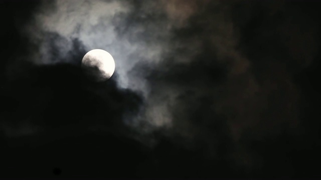 夜空中乌云在月亮前面掠过。在夜间户外。视频素材