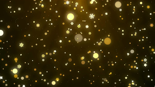 金色的圣诞雪花，星星和灯光背景环视频素材