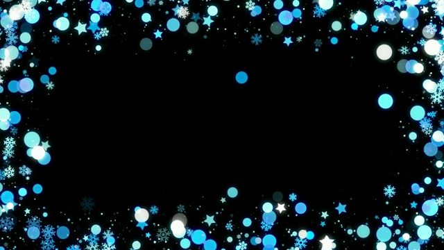 蓝色的圣诞框架与雪花和星星在黑色的背景环视频素材