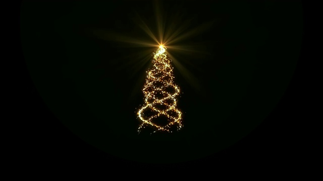 金色的灯在圣诞树上的黑色背景装饰或覆盖，环视频素材