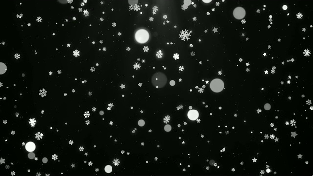 白色的圣诞雪花，星星和灯光的背景环为覆盖视频素材