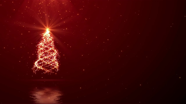 圣诞树灯和射线在红色背景与你的文本空间循环视频素材