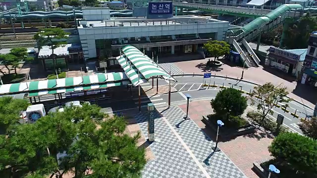 韩国忠清南道农山火车站鸟瞰图视频下载