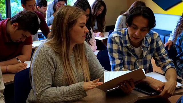 学生情侣一起学习，同学专注于各自的工作视频下载