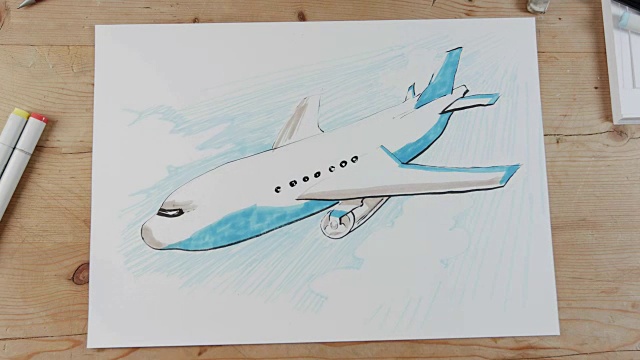 艺术家画飞机飞行的时间视频下载