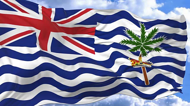 在英属印度洋领土的蓝天上挥舞着旗帜视频素材