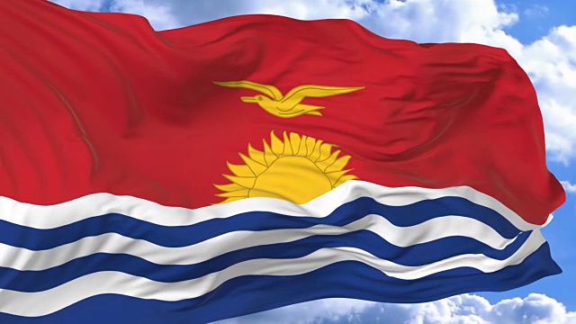 在基里巴斯蔚蓝的天空中挥舞着旗帜视频下载