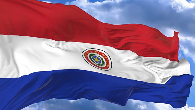在巴拉圭的蓝天下挥舞着旗帜视频下载