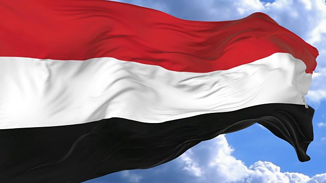 在也门蔚蓝的天空中挥舞着旗帜视频下载