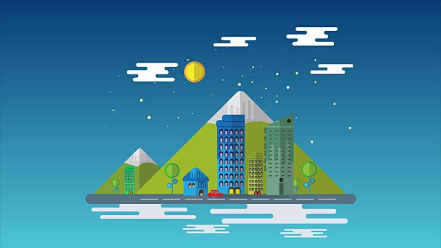 平面卡通城市动画背景视频下载