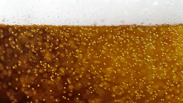 啤酒在玻璃杯里冒泡视频素材