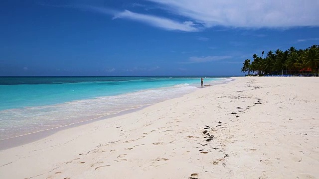 加勒比海岛的海滩上波涛汹涌。美妙的自然休息视频下载