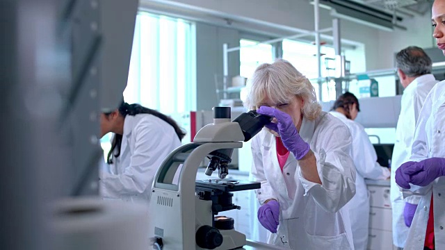 在实验室里使用显微镜的女科学家视频素材